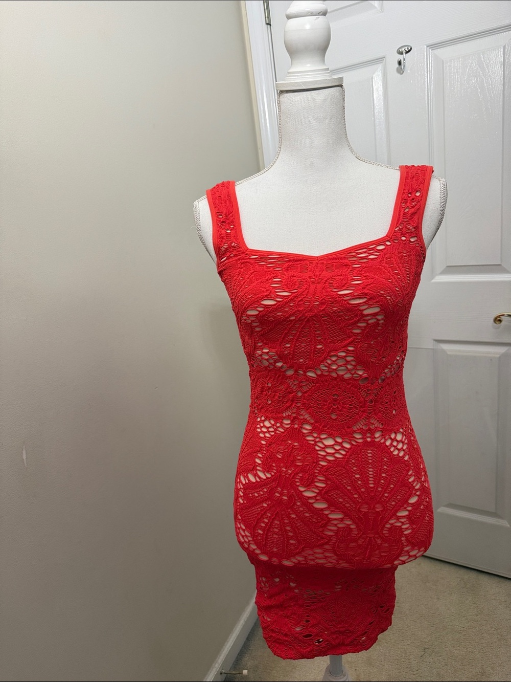 Free People Intimately Coral Crochet Lace Tank Dress - lined